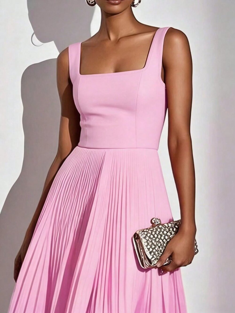 Pink Casual Women's Elegant Sleeveless Zipper Ombre Pleated Dress - Picture 4 of 5